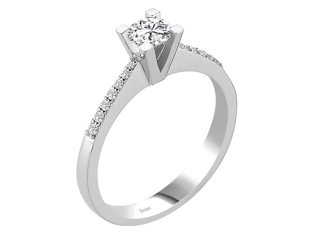 Weißgold Verlobungsring mit 1 laborgezüchtetem Diamant 0,38 Karat und 14 kleinen Diamanten - hochwertiger Schmuck von Rosy Lab Diamonds