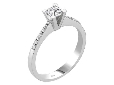 Weißgold Verlobungsring mit 1 laborgezüchtetem Diamant 0,38 Karat und 14 kleineren laborgezüchteten Diamanten