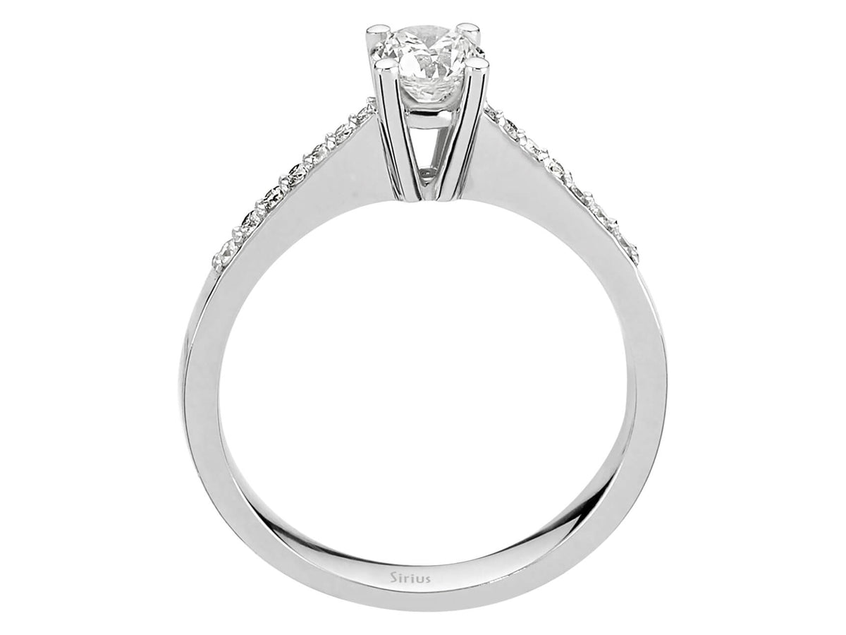 Solitär pırlanta ve 14 yuvarlak pırlantalı Beyaz Altın yüzük - Sürdürülebilir Mücevher - Rosy Lab Diamonds'tan yüksek kaliteli Mücevher