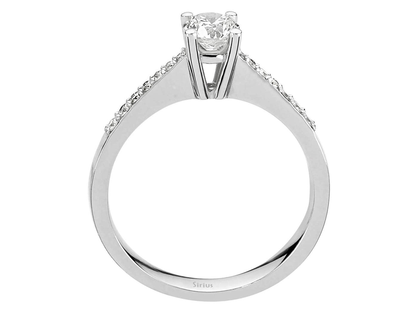 Weißgold-Ring mit 1 Solitär-Diamant und 14 Runddiamanten