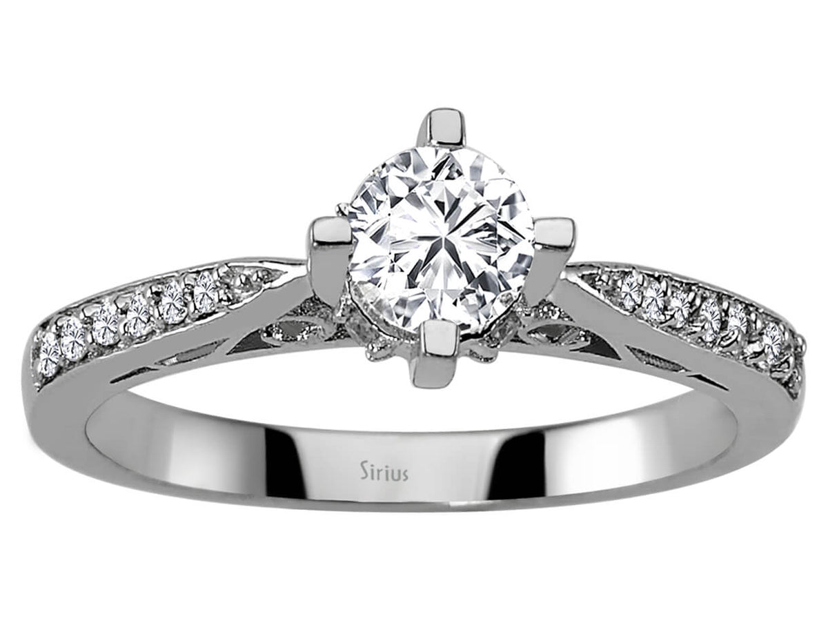 White Gold ring with 1 Diamond (0.40 carats) & 16 Diamonds (0.11 carats) - 14-karat - high-quality Jewelry by Rosy Lab Diamonds