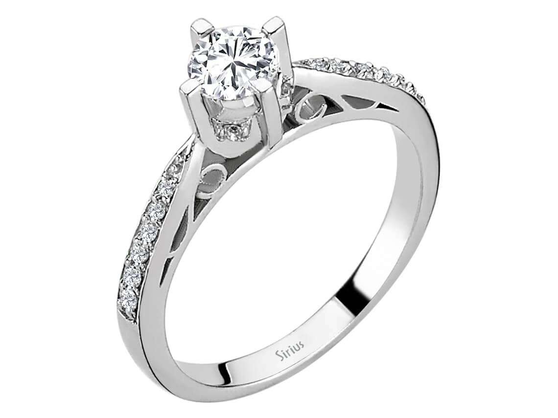 White Gold ring with 1 Diamond (0.40 carats) & 16 Diamonds (0.11 carats) - 14-karat - high-quality Jewelry by Rosy Lab Diamonds