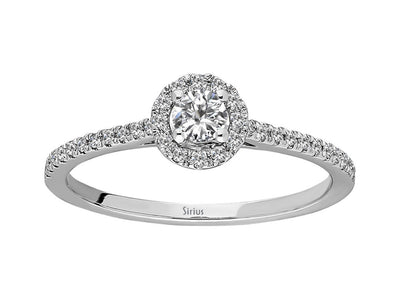 Weißgoldring mit 1 und 34 rundfacettierten Diamanten, 0,11 und 0,14 Karat