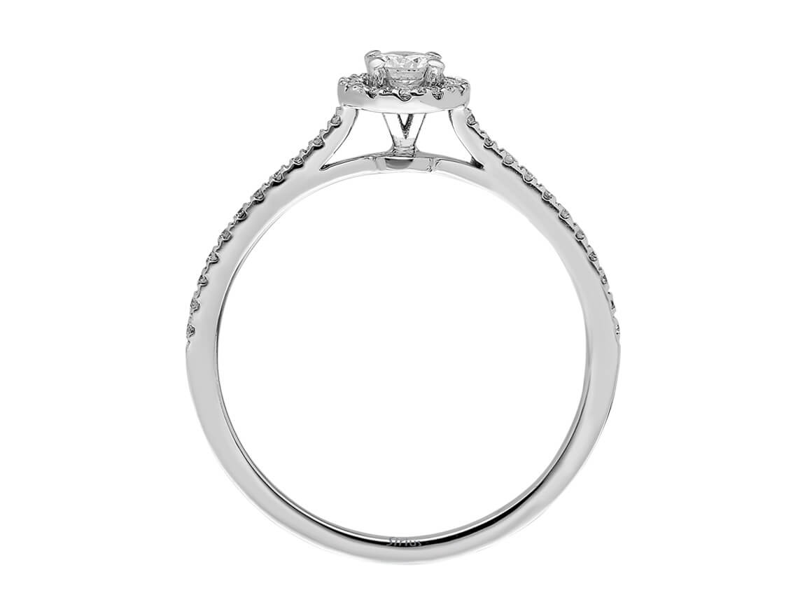 Weißgoldring mit 1 und 34 rundfacettierten Diamanten, 0,11 und 0,14 Karat