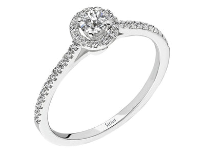 Weißgoldring mit 1 und 34 rundfacettierten Diamanten, 0,11 und 0,14 Karat