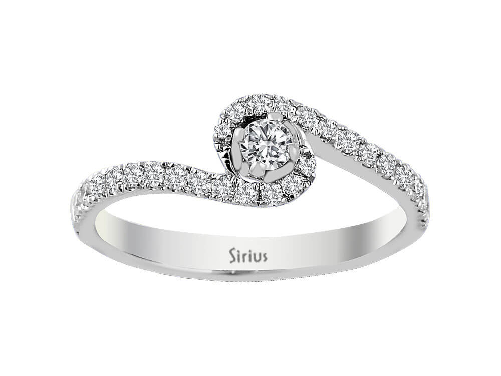 Weißgoldring mit 1 und 26 rundfacettierten Diamanten, 0,25 und 0,10 Karat