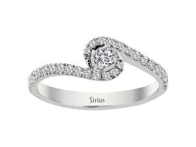 Weißgoldring mit 1 und 26 rundfacettierten Diamanten, 0,25 und 0,10 Karat