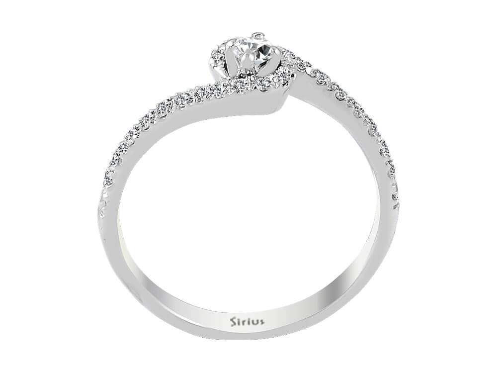 Weißgoldring mit 1 und 26 rundfacettierten Diamanten, 0,25 und 0,10 Karat