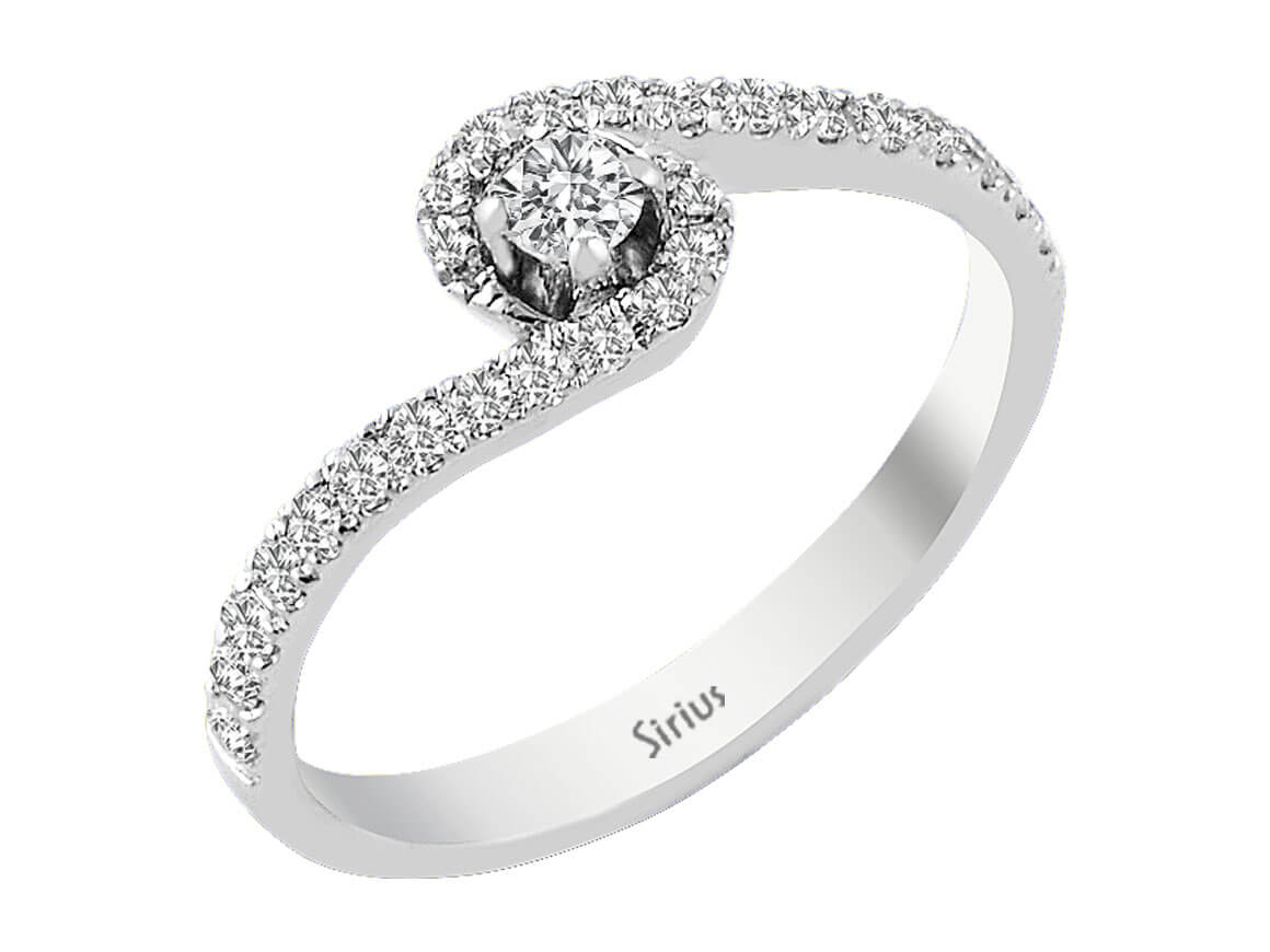 Weißgoldring mit 1 und 26 rundfacettierten Diamanten, 0,25 und 0,10 Karat
