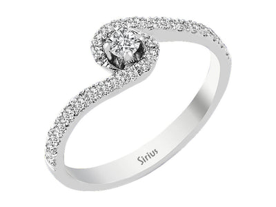 Weißgoldring mit 1 und 26 rundfacettierten Diamanten, 0,25 und 0,10 Karat
