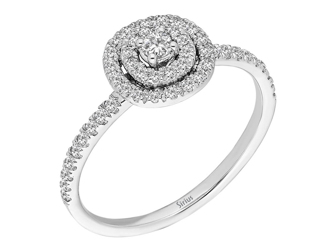 Élégant anneau halo avec diamants de 0,43 ct – or blanc 14 carats