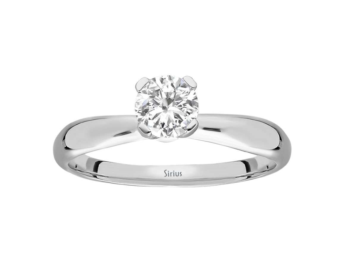 Modern laboratory diamond solitaire ring in 14 karat white gold