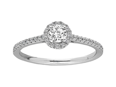 Bague halo solitaire avec 39 diamants – 0,42 ct – or blanc 14 carats