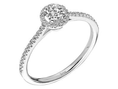 Bague halo solitaire avec 39 diamants – 0,42 ct – or blanc 14 carats