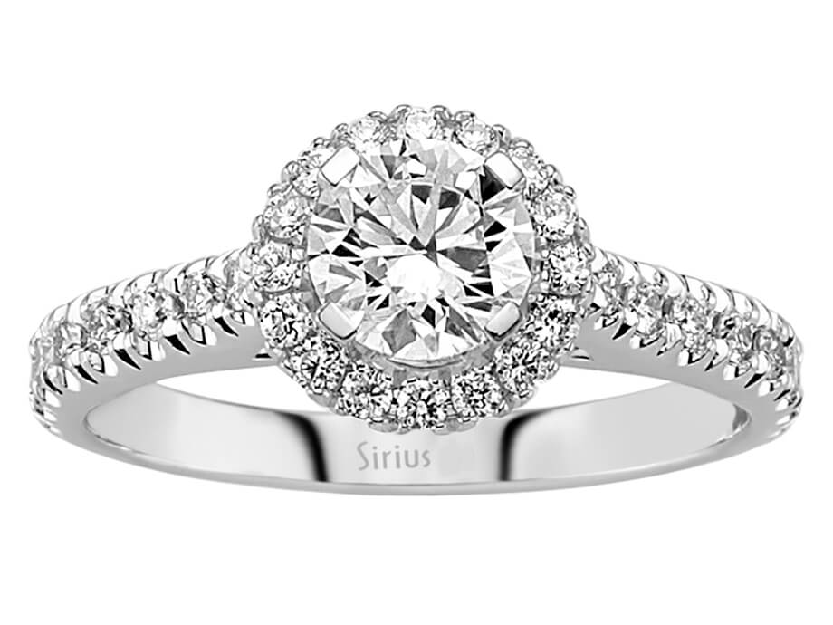 خاتم ألماس سوليتير أنيق بهالة من ذهب أبيض عيار 14 قيراطًا - مجوهرات فاخرة من Rosy Lab Diamonds