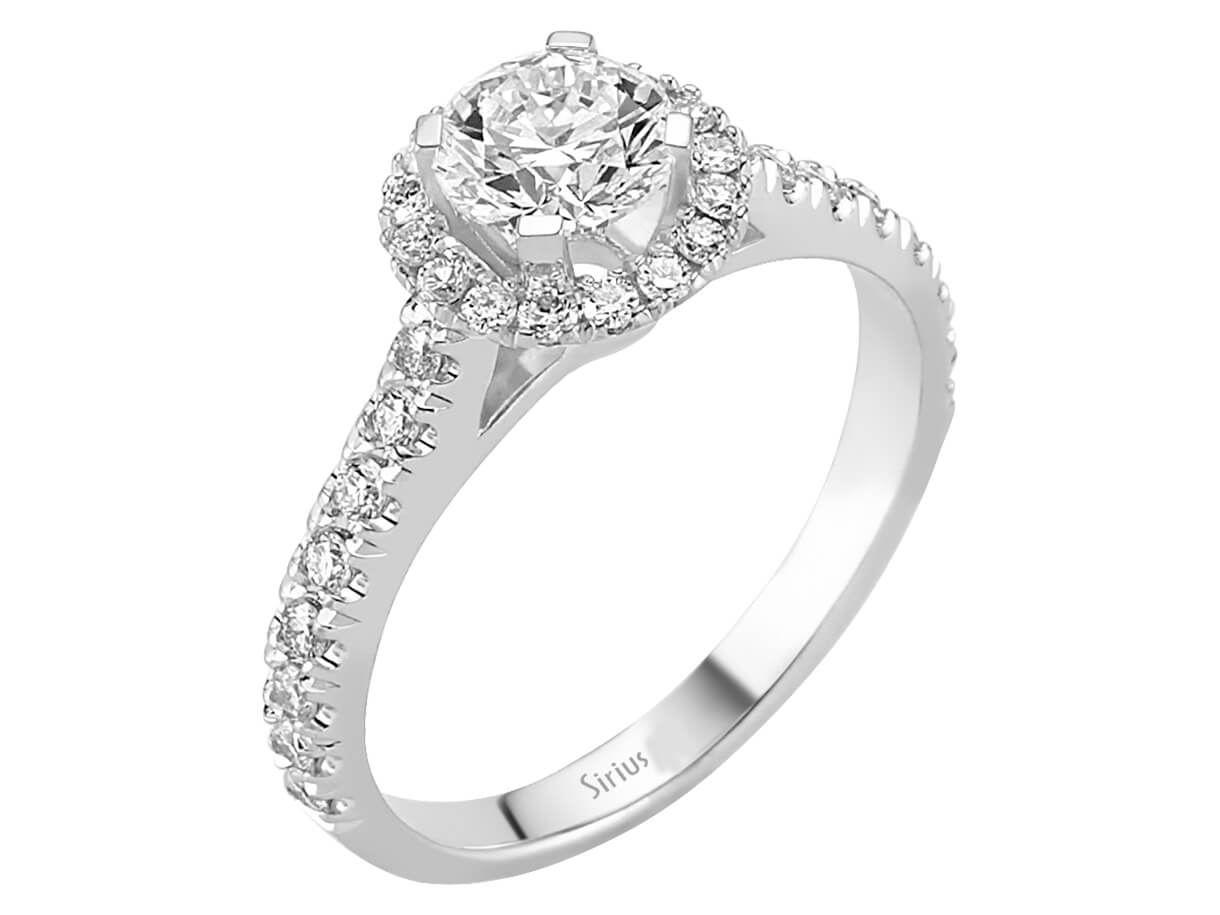 Eleganter Diamant-Solitär-Ring mit Halo und 14 Karat Weißgold