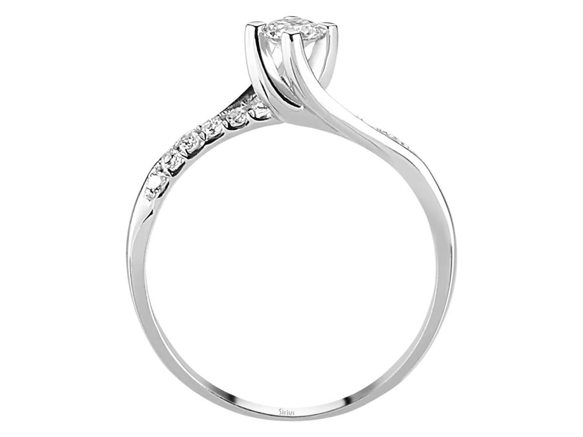 Laboratuvarda yetiştirilmiş elmaslardan oluşan zarif tektaş ve Pavé elmas yüzük | 14 Ayar Beyaz Altın - Rosy Lab Diamonds’tan yüksek kaliteli Mücevher