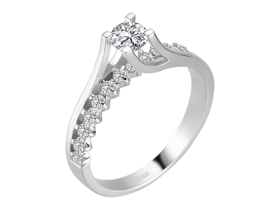 Élégante bague solitaire et pavée en diamants cultivés en laboratoire | Or Blanc 14 carats - Bijoux haut de gamme de Rosy Lab Diamonds
