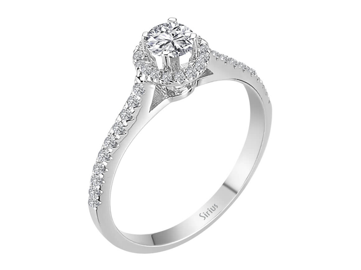 Elegant solitaire and pavé diamond ring with lab-grown diamonds | 14-karat White Gold – high-quality Jewelry from Rosy Lab Diamonds