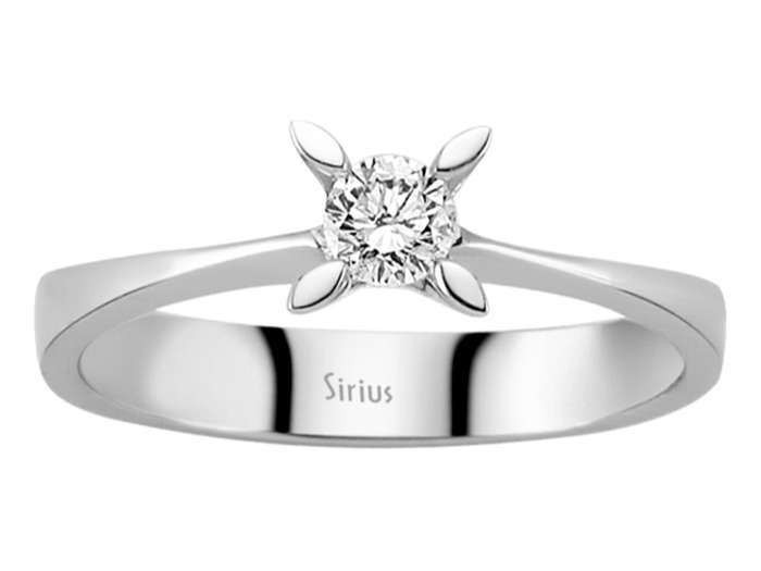 Solitärring mit 0,22 ct Labordiamant in 14K Weißgold – Zarte Blütenfassung