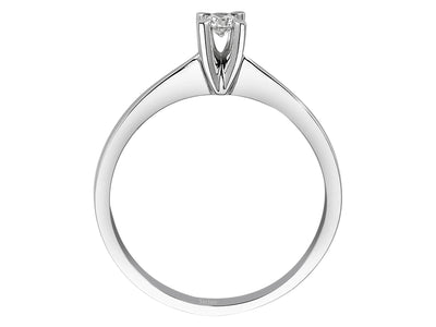 Subtle solitaire diamond ring made of 14 karat white gold