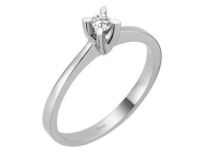 Subtle solitaire diamond ring made of 14 karat white gold