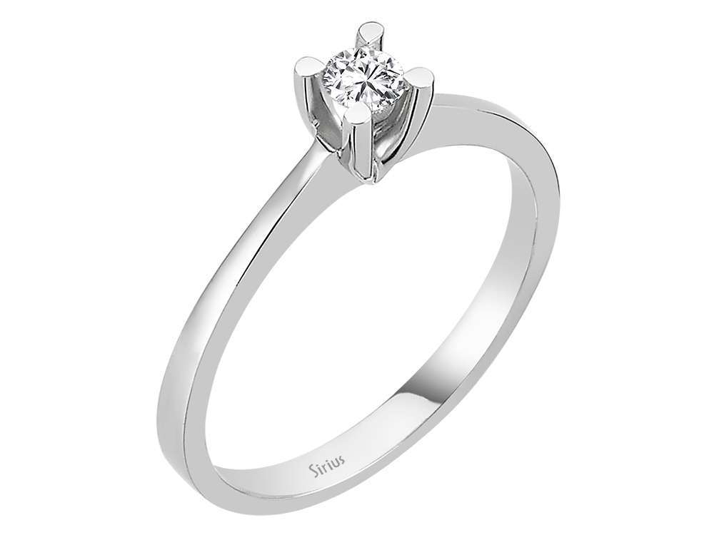 Fine solitaire diamond ring made of 18 karat white gold
