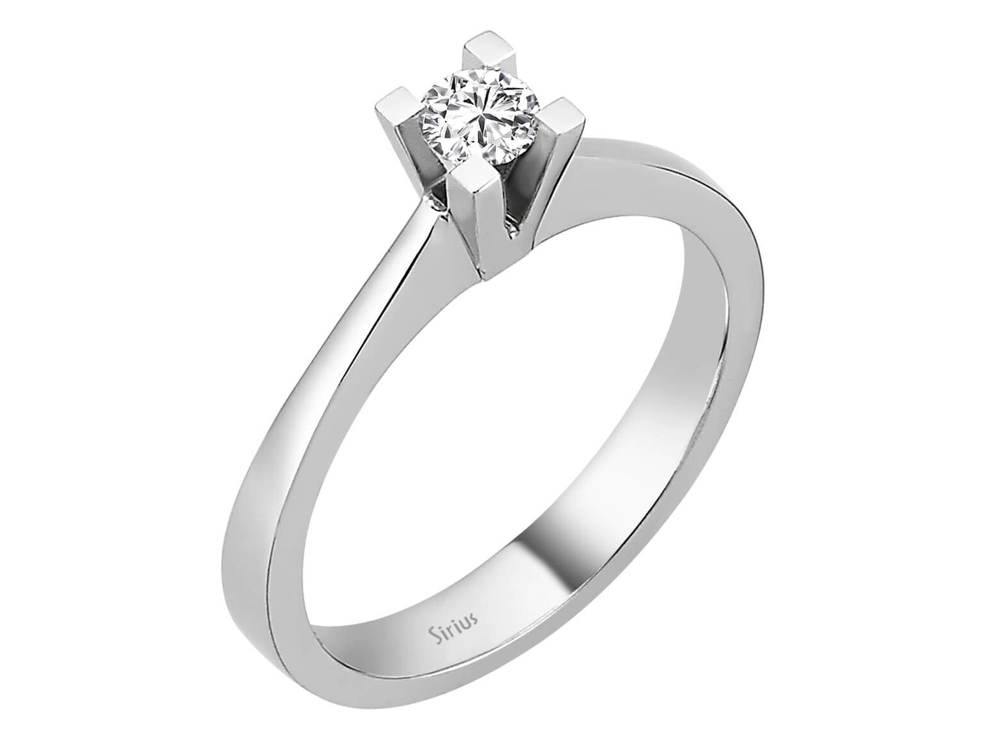 Classic solitaire diamond ring made of 14 karat white gold
