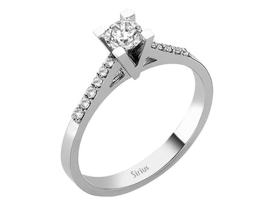 Eleganter Solitärring mit 0,32 ct Diamant & Seitensteinen – 14K Weißgold