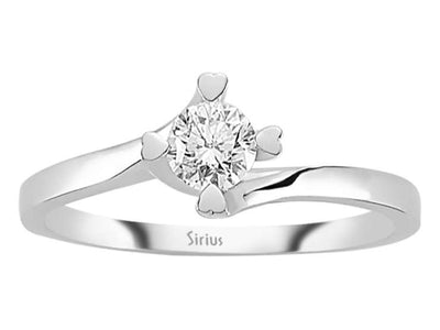 14K Weißgold Solitärring mit 0.38 ct Labor-Diamant und Herz-Krappen