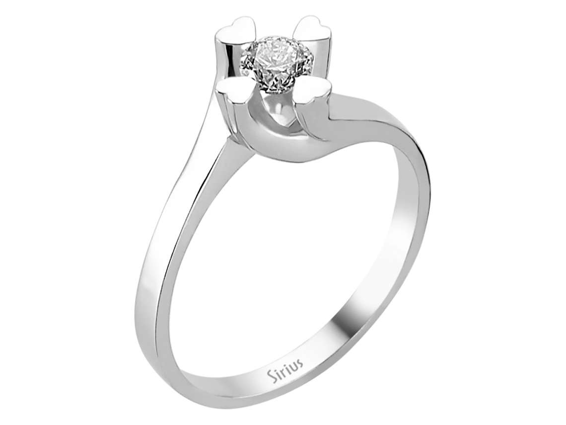 14K Weißgold Solitärring mit 0.30 ct Labor-Diamant und Herz-Krappenfassung