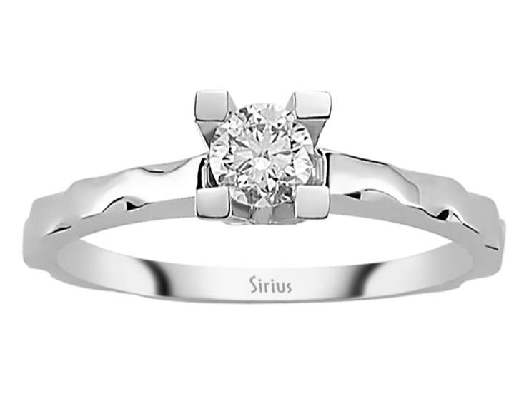 Solitaire Ring in 14K White Gold with a 0.31 ct Lab-Grown Diamond and a Wavy Band - High-Quality Jewelry from Rosy Lab Diamonds