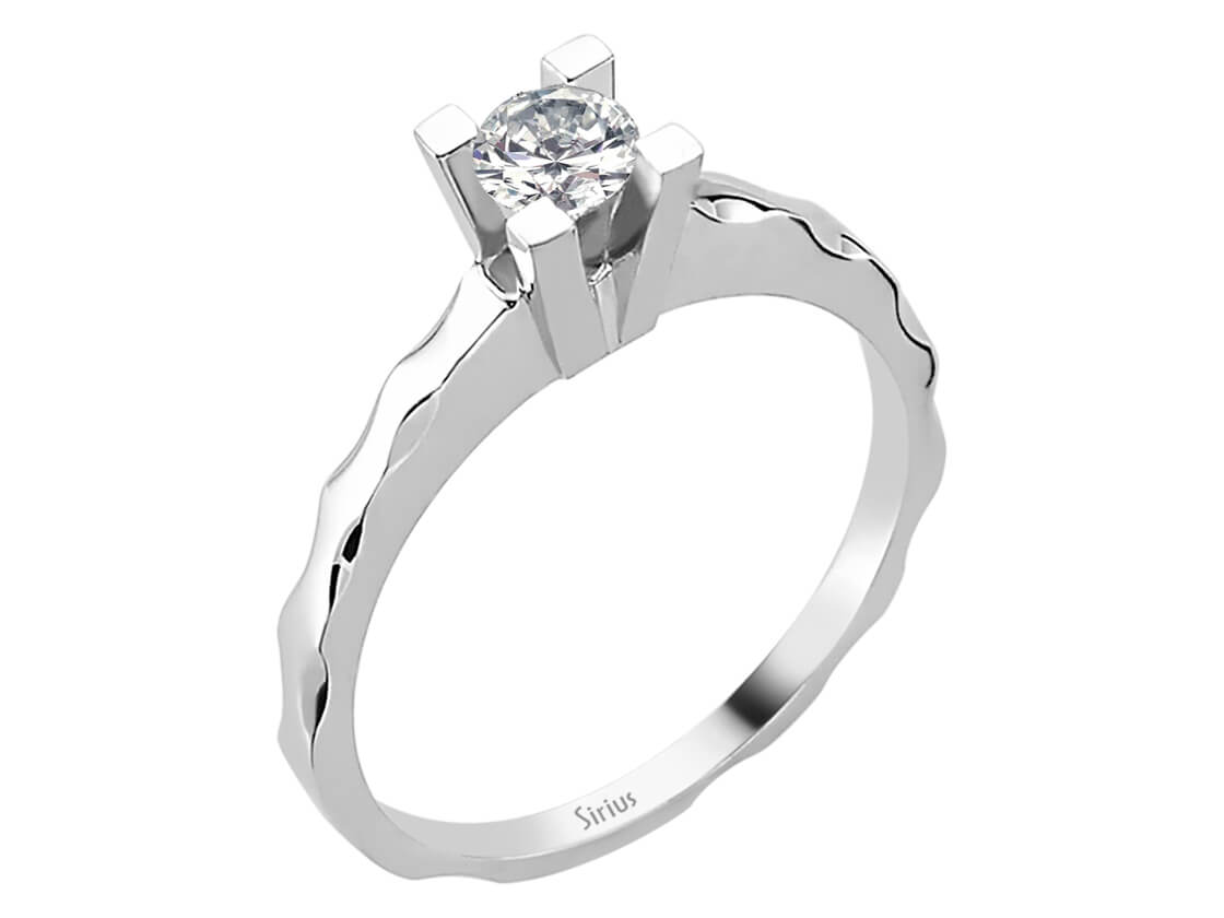 Solitaire Ring in 14K White Gold with a 0.31 ct Lab-Grown Diamond and a Wavy Band - High-Quality Jewelry from Rosy Lab Diamonds