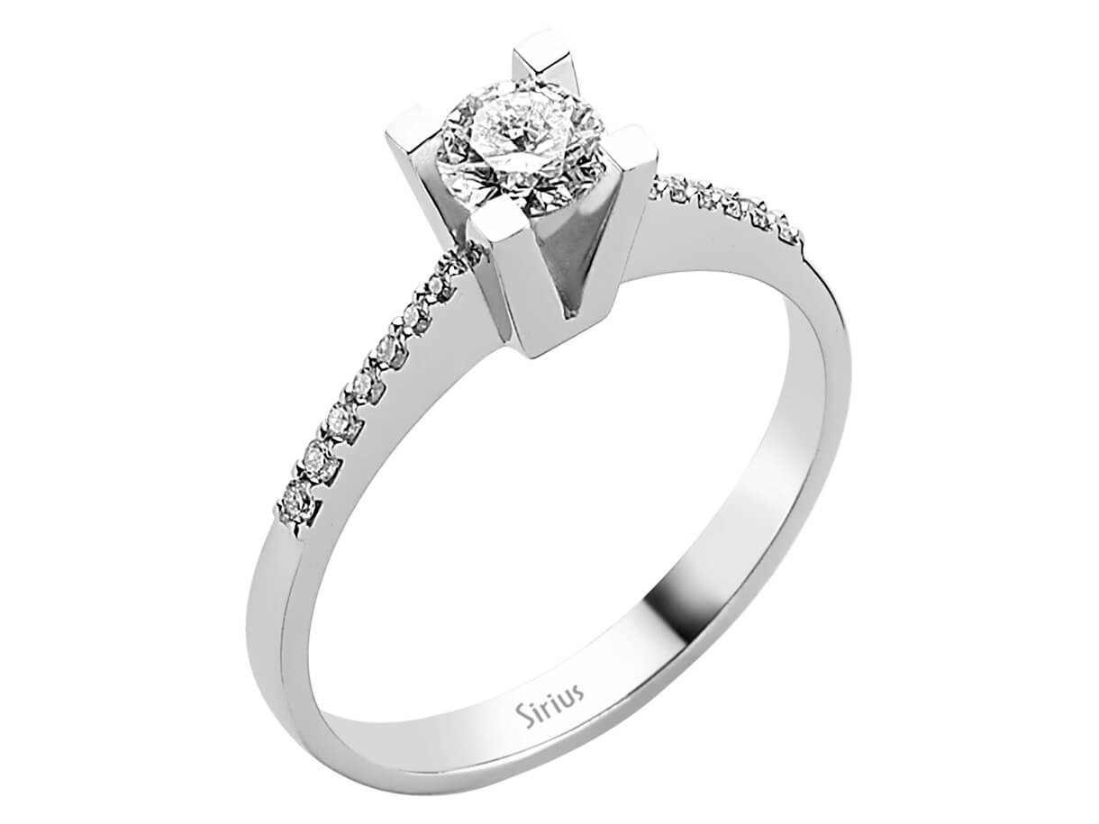 Klassischer Solitärring mit Pavé-Akzenten – 0,48 ct – 14K Weißgold – Modell 24R0047