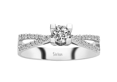 Eleganter Solitärring mit doppelreihigem Pavé – 0,50 ct – 14K Weißgold – Modell 24R0048