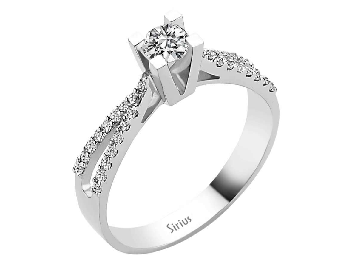 Eleganter Solitärring mit doppelreihigem Pavé – 0,50 ct – 14K Weißgold – Modell 24R0048