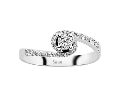 Moderner Halo-Diamantring mit geschwungenem Band – 0,40 ct – 14K Weißgold – Modell 24R0049