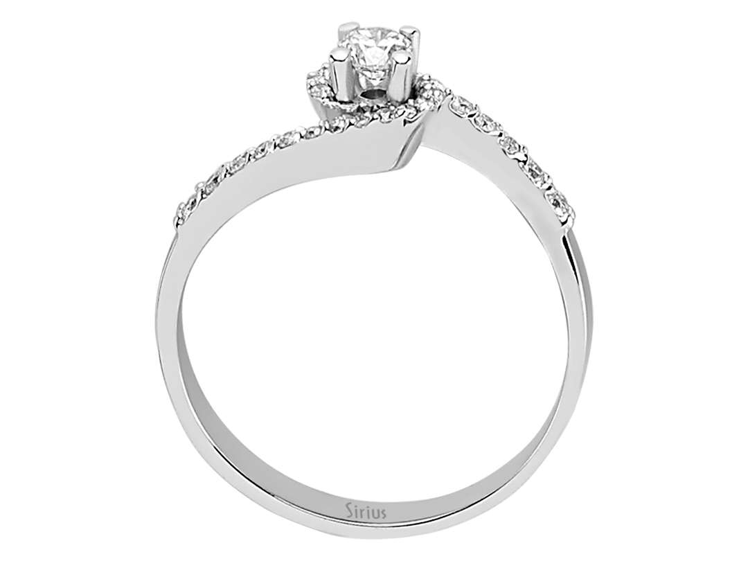 Moderner Halo-Diamantring mit geschwungenem Band – 0,40 ct – 14K Weißgold – Modell 24R0049