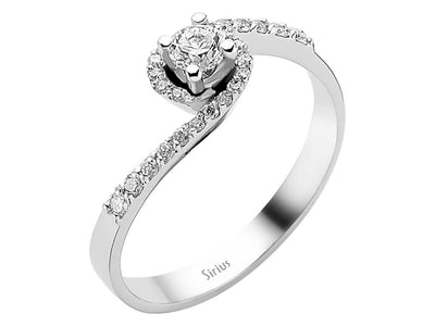 Moderner Halo-Diamantring mit geschwungenem Band – 0,40 ct – 14K Weißgold – Modell 24R0049