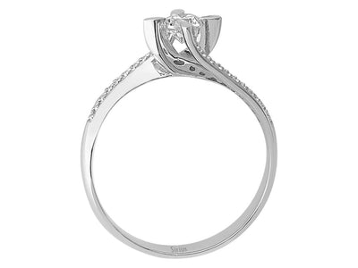 Eleganter Diamantring mit Mittelstein und Pavé-Besatz – 14K Weißgold – Modell 24R0051