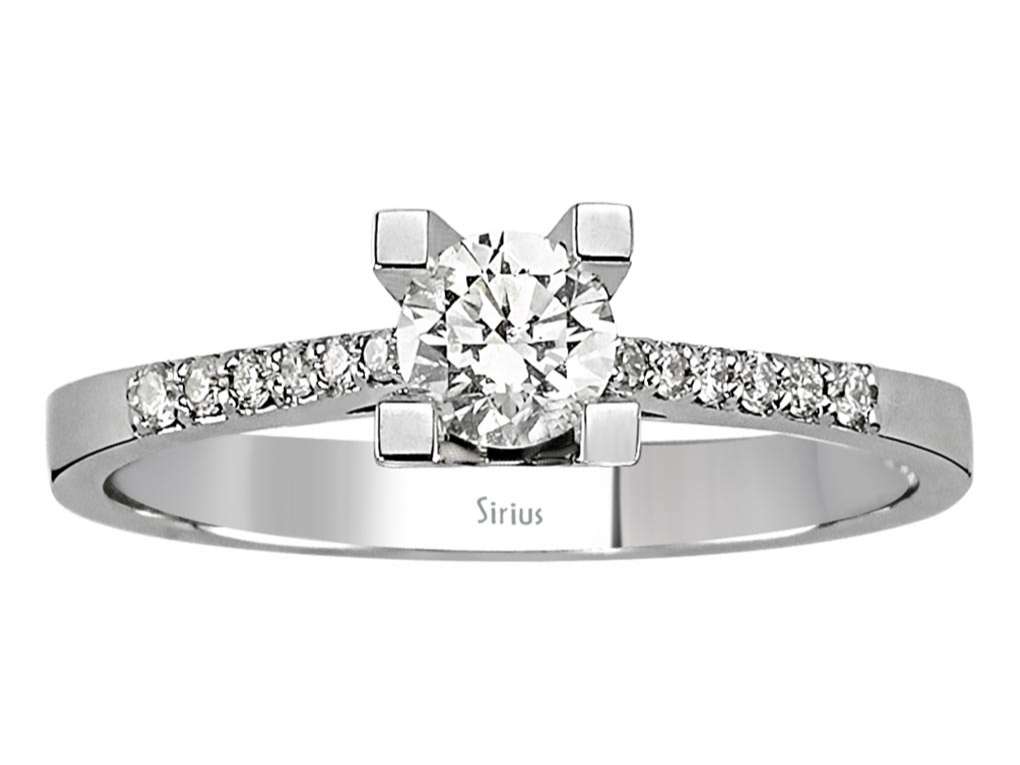 Soliter pırlantalı ve 12 yuvarlak pırlantalı Beyaz Altın yüzük - Sürdürülebilir Mücevher - Rosy Lab Diamonds'tan yüksek kaliteli Mücevher