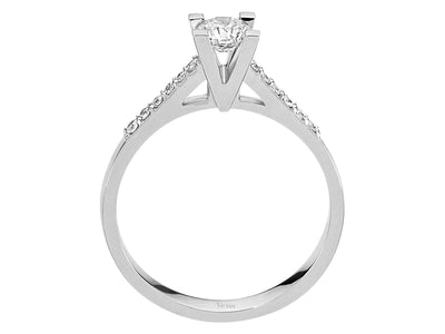 Weißgold-Ring mit 1 Solitär-Diamant und 12 Runddiamanten