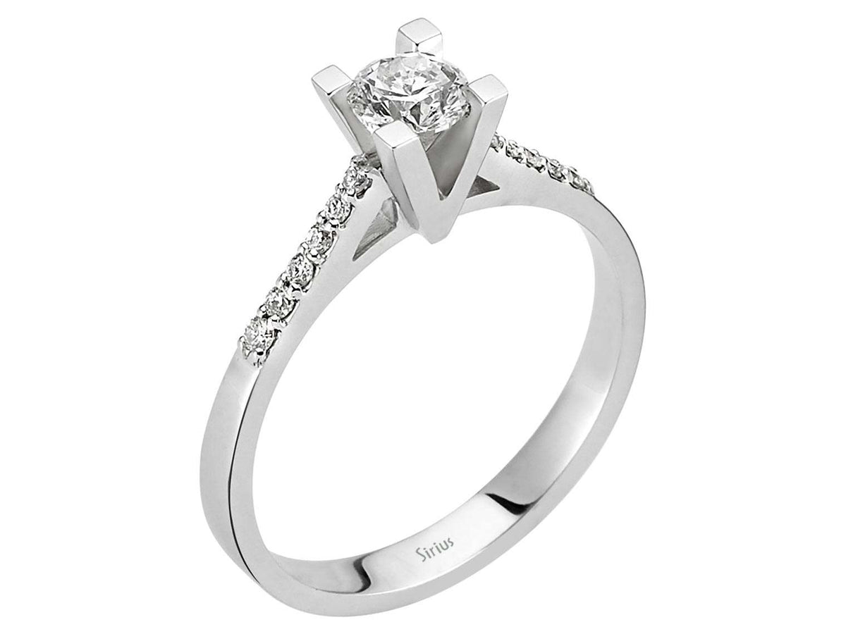 Soliter pırlantalı ve 12 yuvarlak pırlantalı Beyaz Altın yüzük - Sürdürülebilir Mücevher - Rosy Lab Diamonds'tan yüksek kaliteli Mücevher