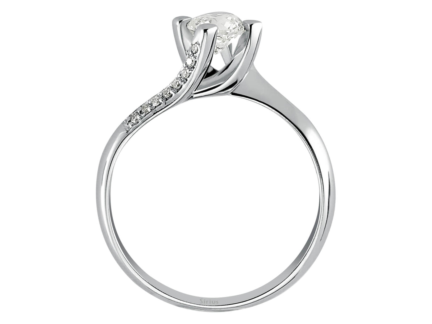 Modern diamond ring with main stone and pavé setting made of 14 karat white gold