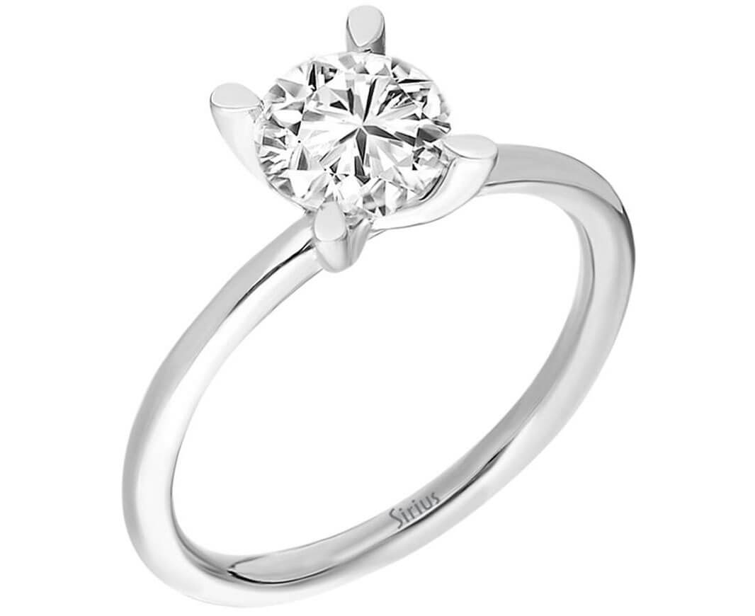 Classic solitaire ring with 1.01 carat round diamond, 14 karat white gold