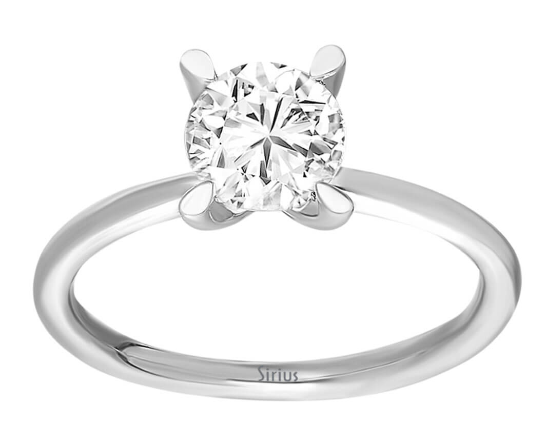 Classic solitaire ring with 1.01 carat round diamond, 14 karat white gold
