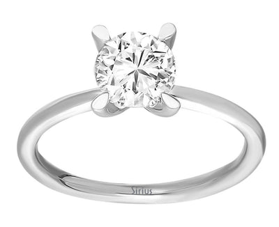Classic solitaire ring with 1.01 carat round diamond, 14 karat white gold