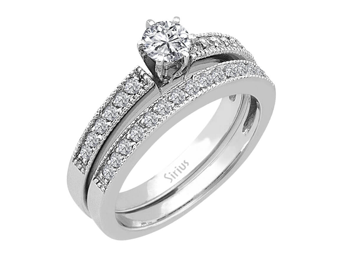 Funkelndes Weißgold-Set mit Solitärring und Diamantbandring