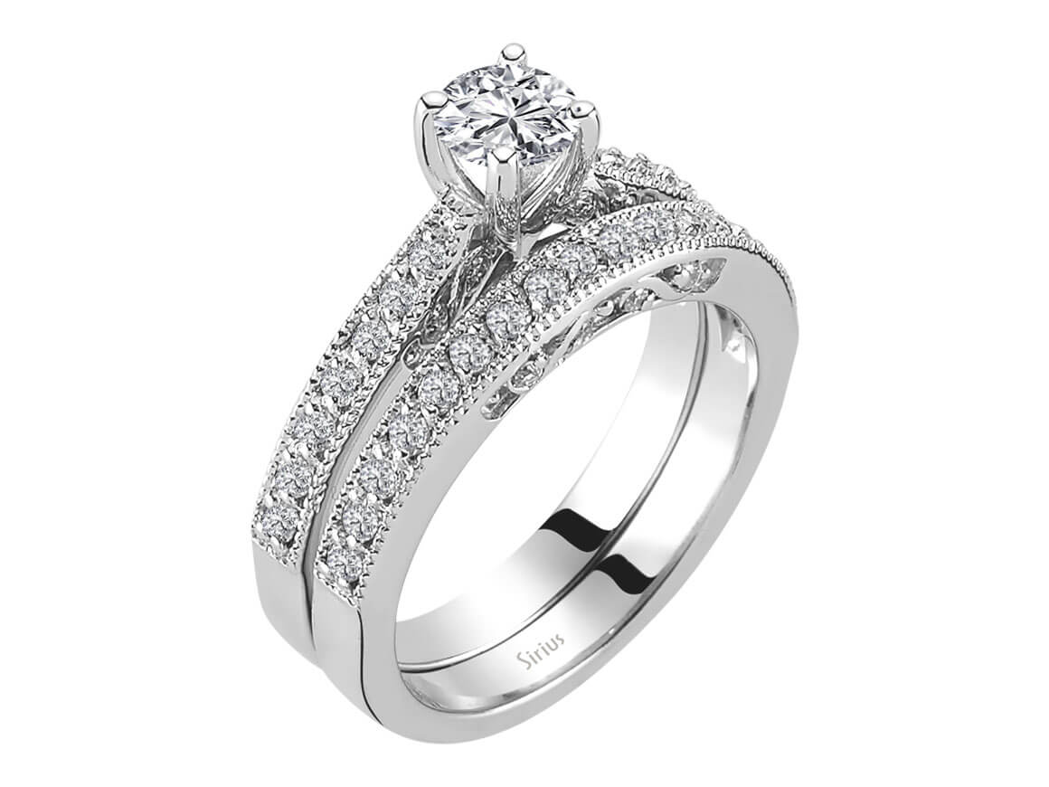 Prächtiger 14K Gold Verlobungsring mit Rundschliff Diamanten und Pavé-Design