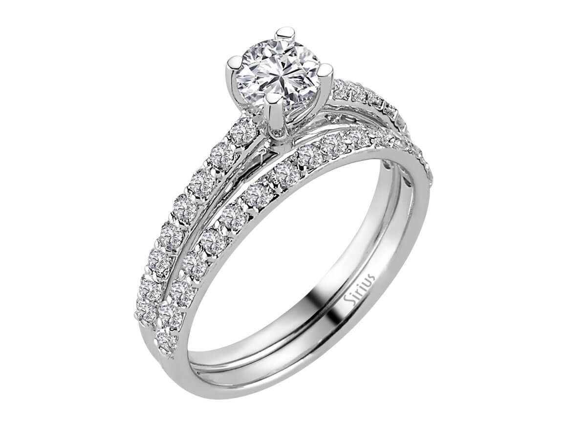 Weißgold-Set mit 1 laborgezüchtetem Diamant und 32 kleinen Diamanten im Rundschliff, 14K